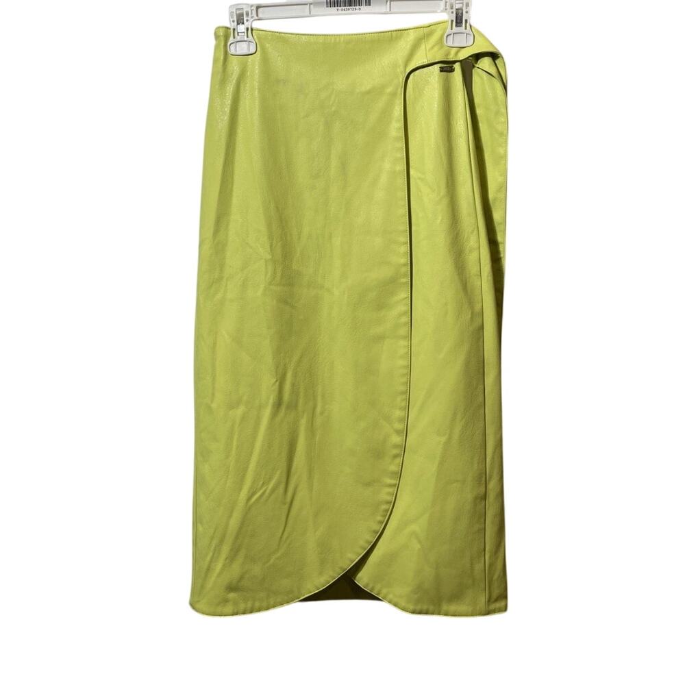 Armani Exchange Chartreuse Vegan Leather Wrap Midi Skirt Size 0